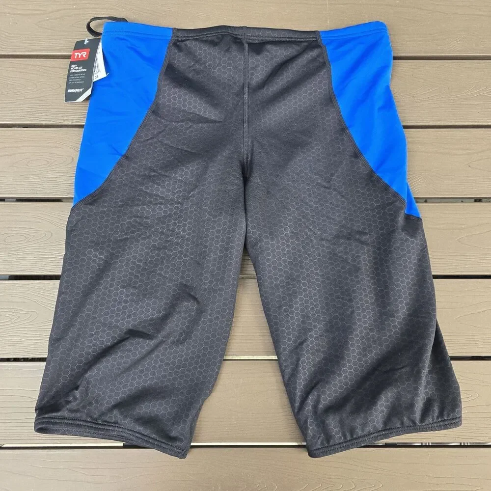 TYR Durafast Elite Men's Blue/black Hexa Curve Splice Swim Jammer SZ 36 New